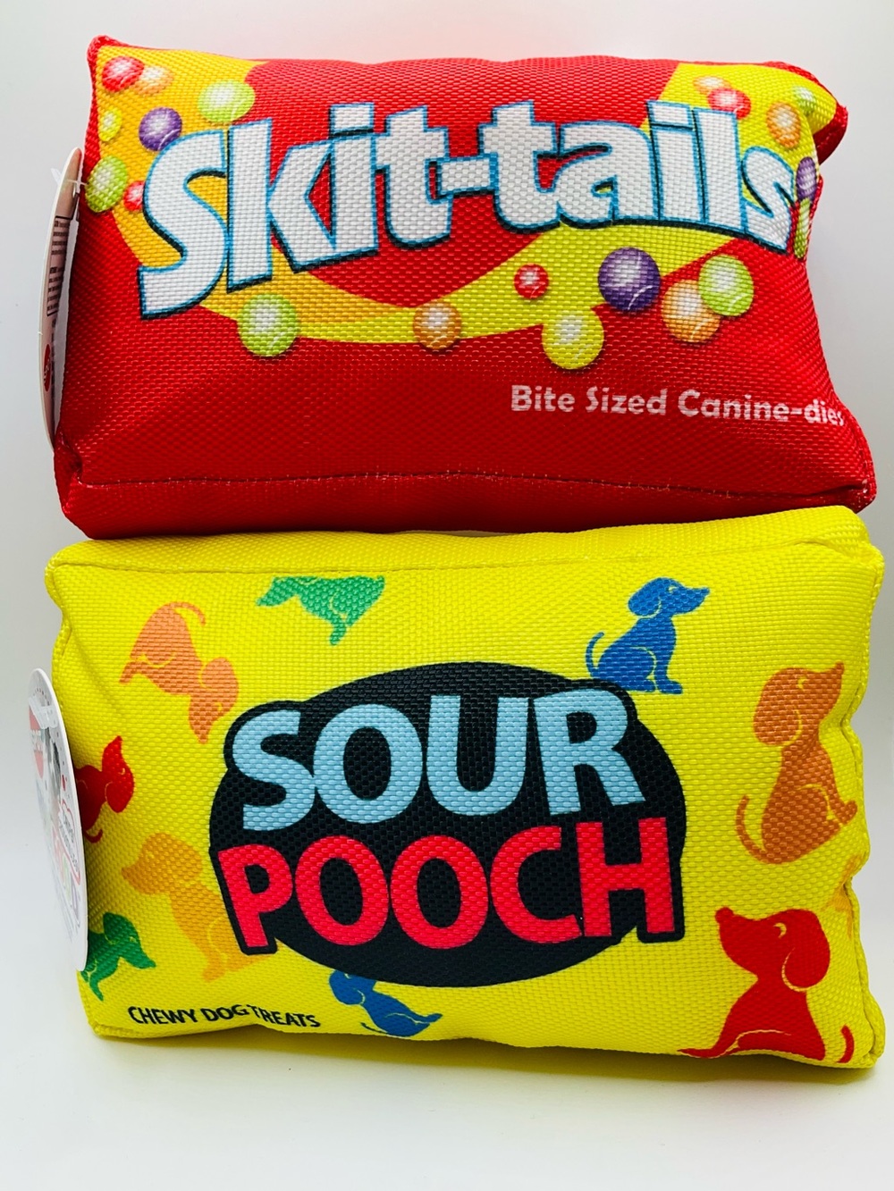 NWT 2pc Set Dog Toys - Skittles & Sour Patch Candy - Crinkle & Squeaker Sounds